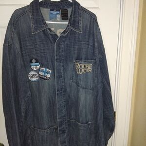 Rocawear Men's Dark Blue Denim Jacket with Patches